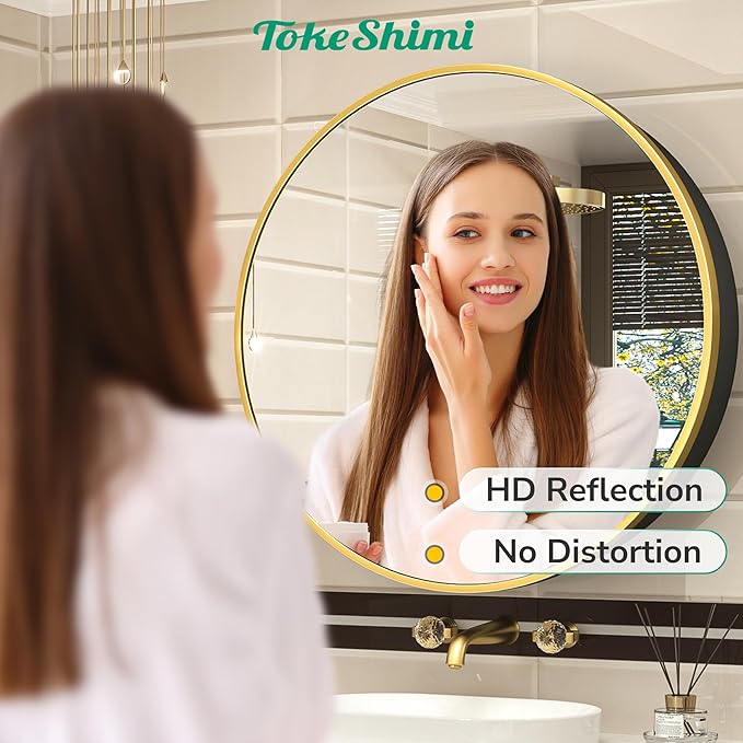 TokeShimi 20 Inch Round Gold Framed Medicine Cabinet for Bathroom with Vanity Mirror Small Metal Bathroom Mirrored Cabinet for Wall Mounted Only Circle Farmhouse Medicine Cabinet Detachable Shelves