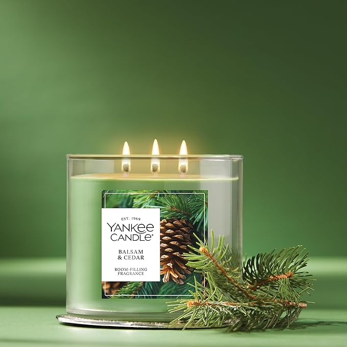 Yankee Candle Balsam and Cedar, Scented Candle, 14.5oz 3-Wick Candle Jar with up to 40 Hours Burn Time, Giftable