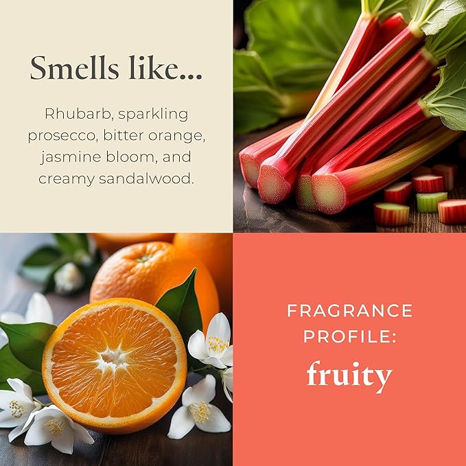 PartyLite Wild Rhubarb & Citrus Scented, Notes of Jasmine, Rhubarb and Creamy Sandalwood and White Musk, 13.2oz 3-Wick Jar Candle, 45 Hour Burn Time, Luxurious Fragrance, Ideal for Gifting