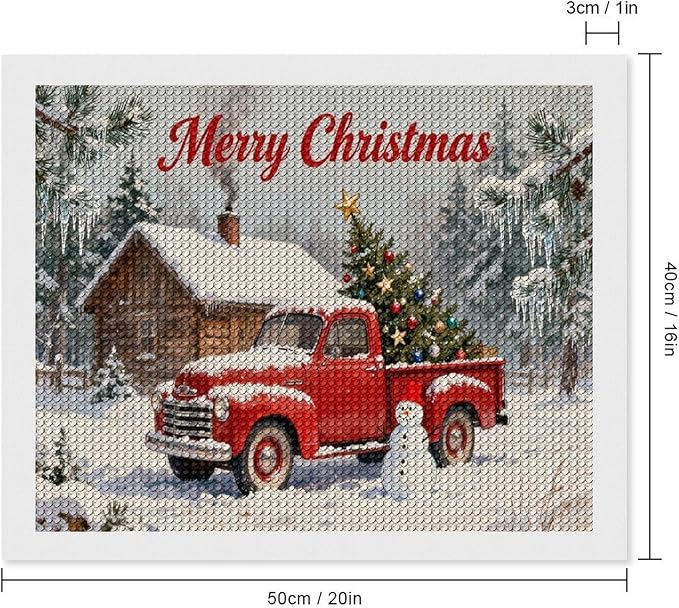 AIVKIEJK Diamond Painting Kits for Adults - Christmas Red Truck with Snowman, Snowy Cabin & Tree Painting DIY 5D Full Drill Diamond Dots Paintings with Diamonds Gem Art and Crafts Home Decor 16"x20"