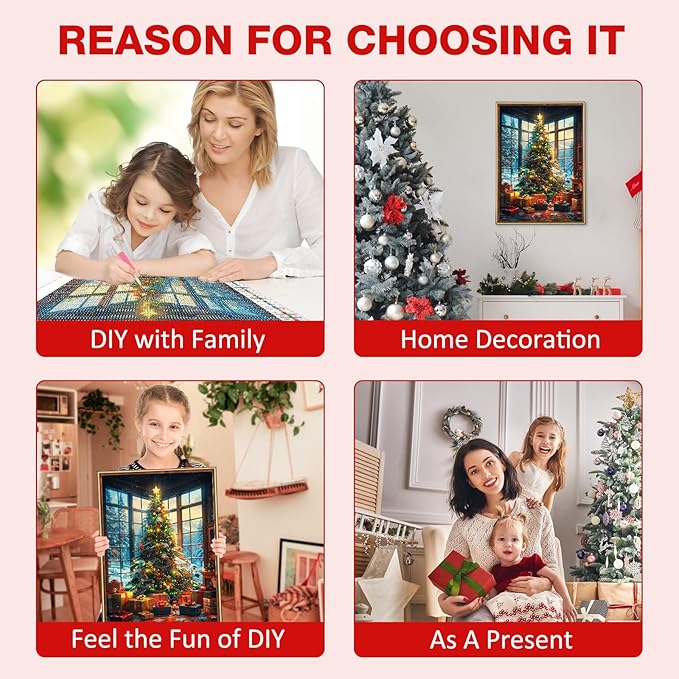 MEIYUDA Christmas Tree Diamond Painting Kits for Adults, 5D Window Tree Diamond Art Kits for Beginners, DIY Gem Art Crystal Painting for Home Wall Decor and Present 12x16inch