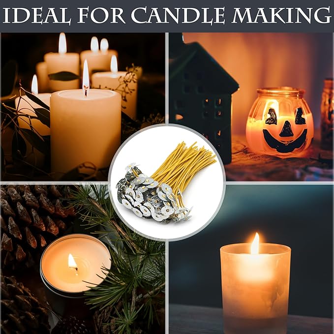 15cm Hemp Candle Wicks 100Pcs, Hemp Braided Wick for Handamde Candle Making, Pre-Waxed with Beeswax