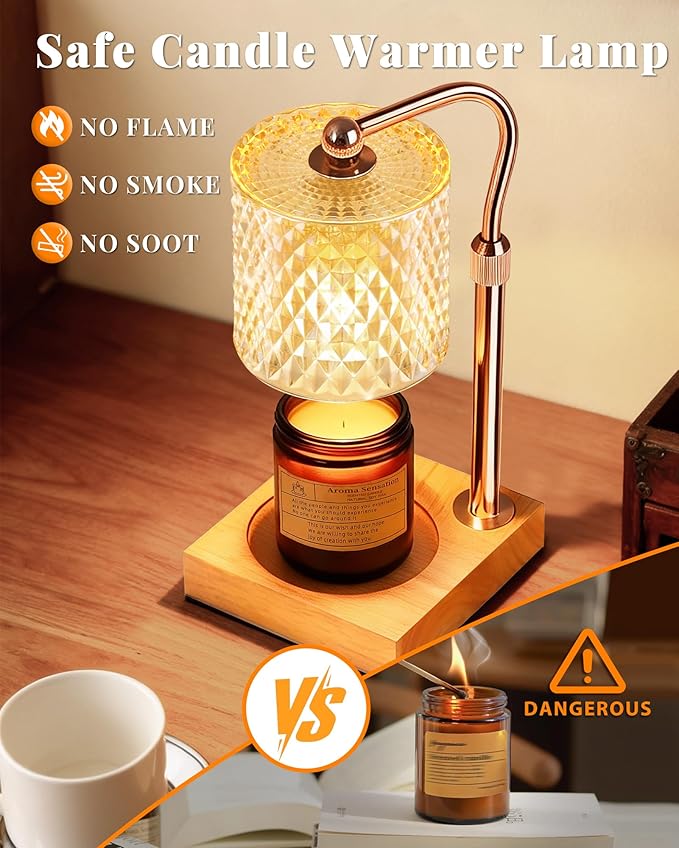 Candle Warmer Lamp with Timer Dimmer Adjustable Height, Mothers Day Gifts for Mom, Birthday Gifts for Women, House Warming New Home Decor, Electric Wax Warmer for Jar Candles, Gold