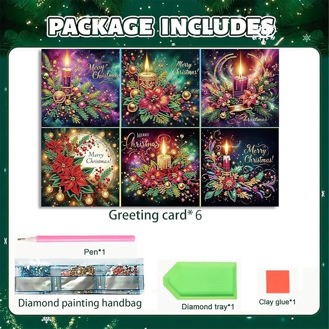 DoxQcs 5D Diamond Art Painting Greeting Cards Kit, DIY Cards for Blessings Congratulations Gifts, Greeting Card Set for Birthday Thanksgiving Day Christmas Halloween-Candle