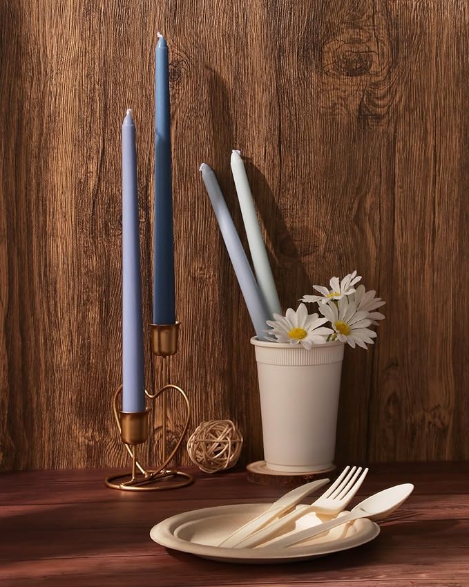 12-Inch Taper Candles 4 Pack - Tapered Candlesticks - Smokeless, Unscented, Long Burning - Hand Poured, Colored for Home Decor Wedding, Dinner - Blue