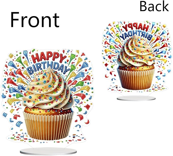 ARTopet DIY Diamond Desktop Ornament PET Irregular Shape Special Shaped Crystal Double Sided Pattern Single Sided Diamond Art Painting Tabletop Home Ornaments Decor-Birthday Cupcake