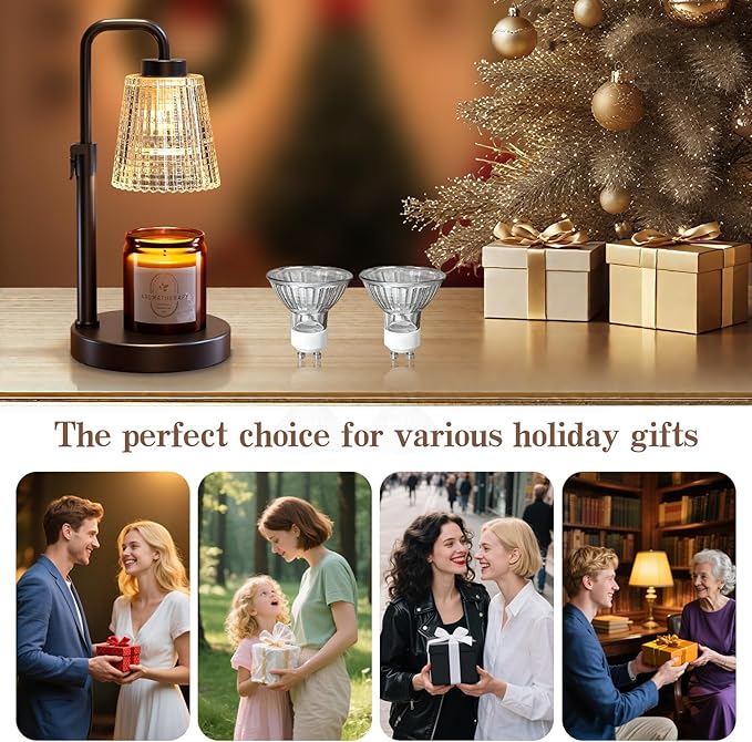 hyrion Candle Warmer Lamp with Timer, Dimmer Adjustable Height Wax Melter Warmer for Scented Jar Candles, Flameless Candle Melter Lamp for Home Decor, Birthday Gifts for Women Mom (2 Bulbs Included)