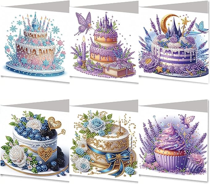 DoxQcs 5D Diamond Art Painting Greeting Cards Kit, DIY Cards for Blessings Congratulations Gifts, Greeting Card Set for Birthday Thanksgiving Day Christmas Halloween-Birthday Cake-2