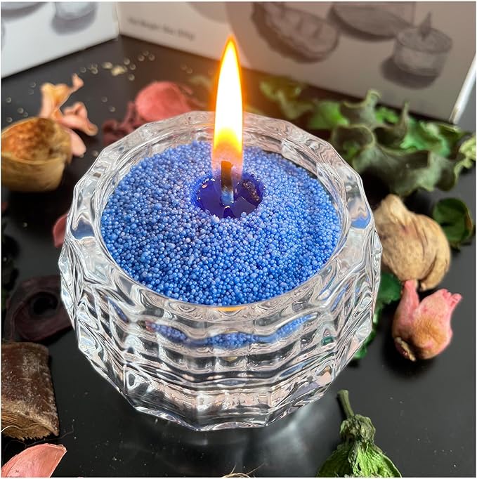 VITARIE Refillable Pearled Candle Sand 18oz, Unscented, 30 Cotton Wicks, 1.1lb Long Burning, Candle Making Kit, Ocean Blue