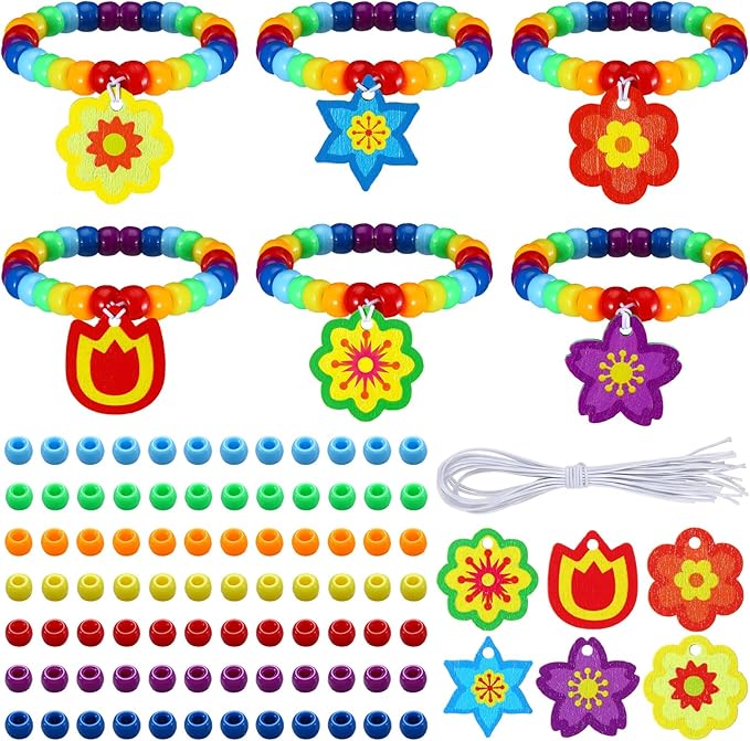 Tondiamo 24 Sets Mothers Day Crafts Spring Flower Beads for Bracelets DIY Colorful Flower Bracelet Making Kit for Spring Mothers Day Jewelry Making Supplies DIY Activities Party Favor Gifts