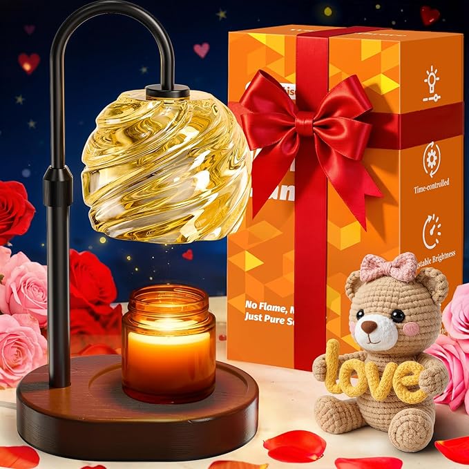 Candle Warmer Lamp with Timer Dimmer, Electric Candle Warmer with Adjustable Height for Home Decor, Valentines Birthday Gifts for Women Men Mom, Wax Melter for All Jar Sizes, 2Bulbs,Black