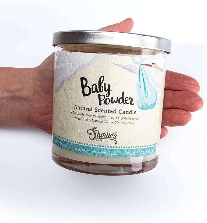 Baby Powder Scented Natural Soy Candle, Essential Fragrance Oils, 100% Soy, Phthalate & Paraben Free, Clean Burning, 9 Oz.