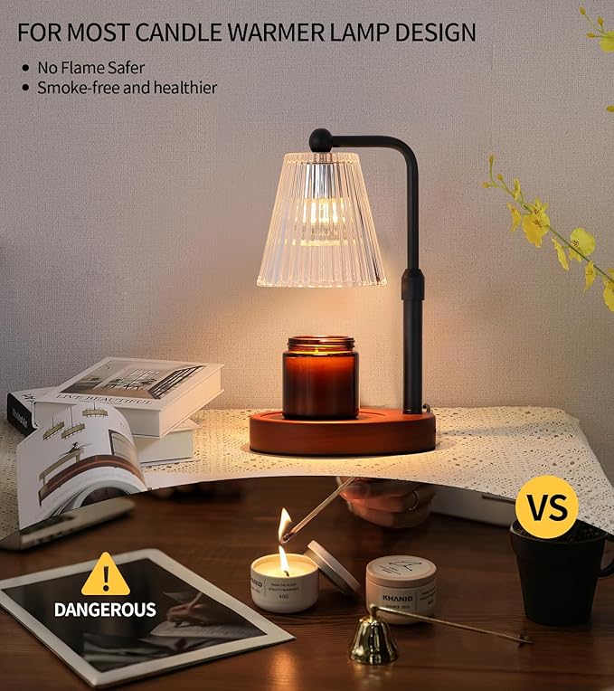 Candle Warmer Lamp with Timer Dimmable, Wooden Electric Wax Melt Warmer for Jar Candles,2 Bulbs, No Flame Candle Warmer Lamp Birthday Gifts for Women Mom,House Warming Gifts,Height Adjustable