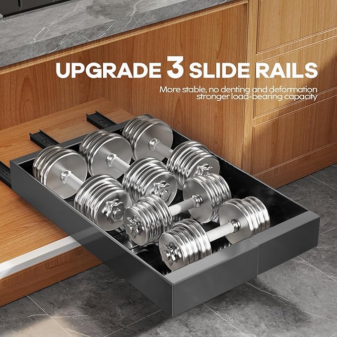 2 Pack Expandable (9"-14") Pull Out Cabinet Organizer 21" Deep With Raising Pad for Framed Cabinets,Upgrade 3 Slide Rails Slide Out Drawers,No Drill Roll Out Shelves Adhesive,Black