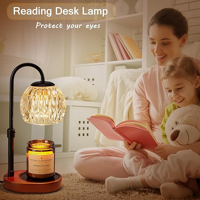 Dreamholder Candle Warmer Lamp, Glass Electric Wax Melter Warmer Lamp with Timer & Dimmer, Vintage Wax Warmer Adjustable Height Scented Candles, for Home Decor Gifts, Black