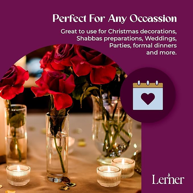 Lerner Tealight Candles in Clear Cups, 200 Count| 6 Hours Long-Burning White Tea Light Candles| Non-Toxic, Smokeless & Soot-Free Tea Light Warmer Candles | Unscented Party, Décor, Shabbat Tea Candles