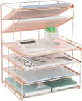 OPNICE Desk Organizers and Accessories, 6-Tier Letter Tray Paper Organizer, Desktop File Organizer, Office Desk Accessories for Office Supplies (Rose Gold)
