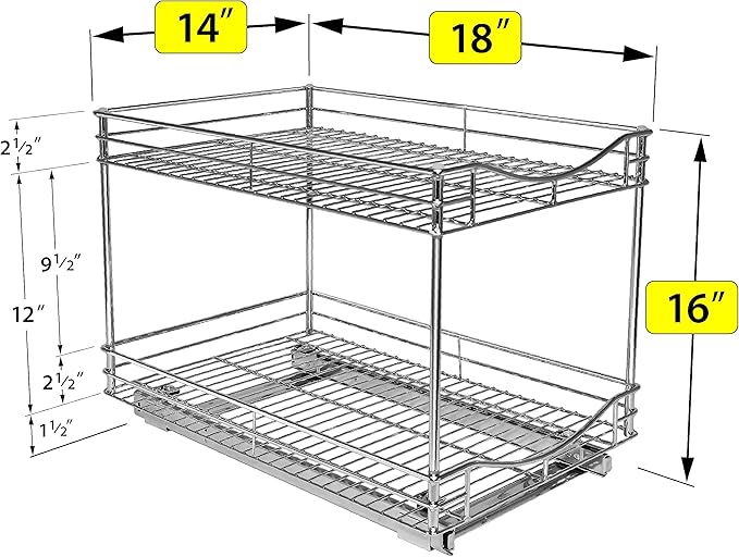 LYNK PROFESSIONAL® Pull Out Cabinet Organizer - 14" x 18" - Slide Out Cabinet Organizer for Kitchens - Sliding Shelves - Pull Out Drawer, Pots and Pans Storage - Lifetime Ltd Warranty - 2 Tier