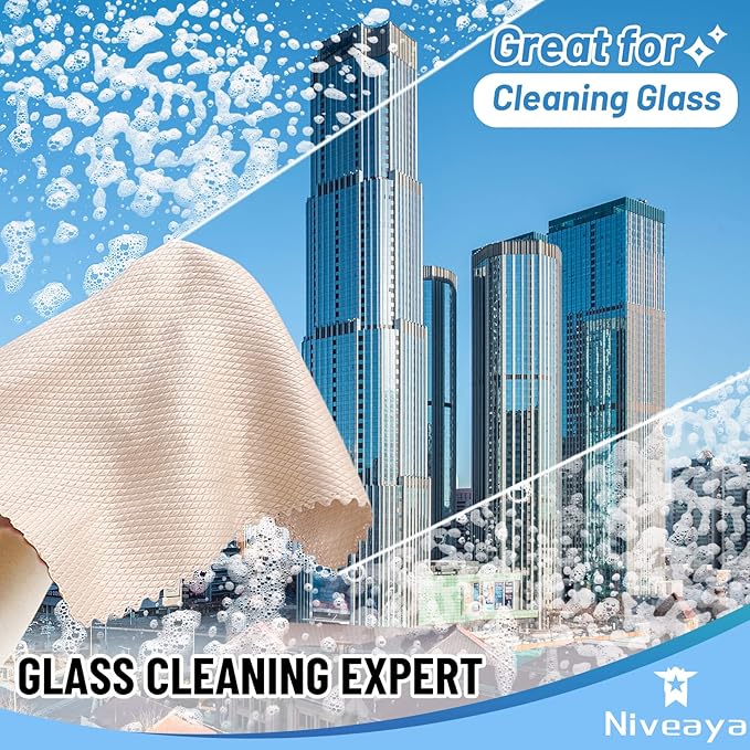 Niveaya 24 Pcs Fish Scale Streak Free Miracle Cleaning Cloth Easy Clean Nanoscale, Microfiber Window Mirror Glass Cleaning Cloth, Lint Free Cloth Wine Glass Polishing Towel, Reusable