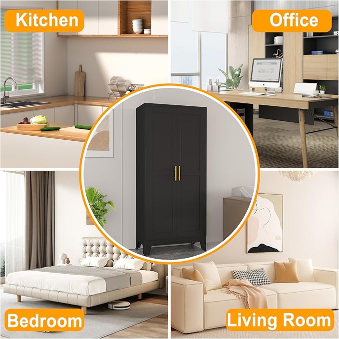 Ckzbx Black Metal Cabinets with Doors and Shelves, 61" H Storage Cabinet Pantry Cabinet Garage Cabinets for Kitchen, Living Room, Dinning Room