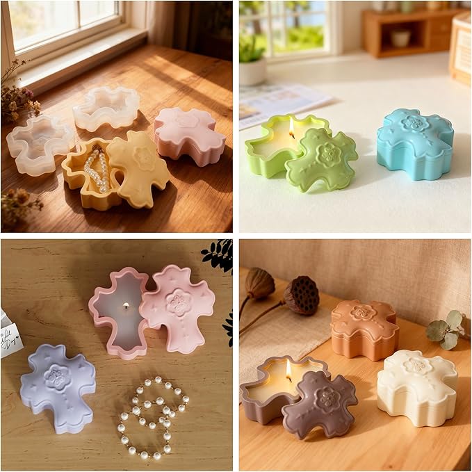 2 Packs DIY Silicone Mold Set for Easter Cross Storage Box, Wax Candle Holders, Resin Epoxy, Concrete Cement Craft Making - Jewelry Trinket Tray, Aromatherapy Plaster Ornament Home Decor