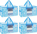 VENO 4 Pack Heavy Duty Moving Bags, Clothes and Comforter Storage Bags with Clear Window, College Dorm Essentials Packing Supplies, Foldable Boxes Alternative (Spring Breeze, 4 Pack)