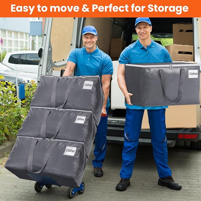 BlissTotes Large Moving Boxes and with Zippers & Handles Moving Supplies with lids, Heavy Duty Totes for Storage Bags for Space Saving, Fold Flat, Moving and Storing 76L, 6 Pack