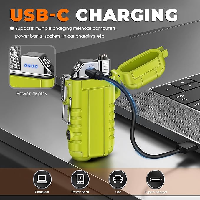 Lafagiet Electric Lighter USB C, Powerful Dual Arc Plasma Flame, with Flashlight, Wind & Waterproof Lighters for Candle, Camping, Grill, Emergency
