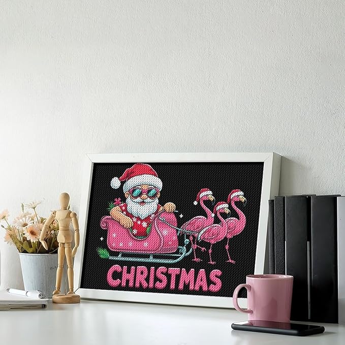AIVKIEJK Diamond Painting Kits for Adults - Christmas Santa Flamingo Xmas Painting DIY 5D Full Drill Diamond Dots Paintings with Diamonds Gem Art and Crafts Home Decor 8"x12"