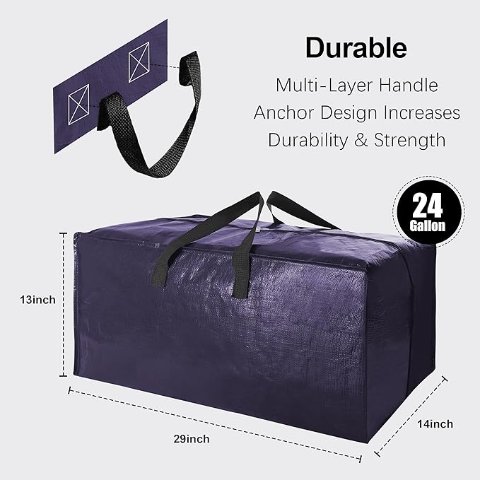 VELVETSURE 12 Pack Heavy Duty Extra Large Moving Bags W/Backpack Straps - Strong Handles & Zippers, Storage Totes For Space Saving, Fold Flat, Alternative to Moving Box and Storage Bin, Blue