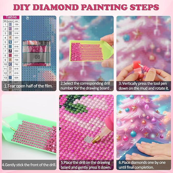 DOMROM Christmas Diamond Painting Kits, Pink Christmas Tree 5D Diamond Art Kits,Gem Art Painting with Diamonds Dots, Arts and Crafts for Beginners Adult Wall Decor 12 x 16inch