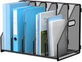 MINDEPOT Desk File Organizer Metal Desk Magazine Folder Holder with 5 Vertical Compartments Rack File Organizer for Office, Home, School, Black