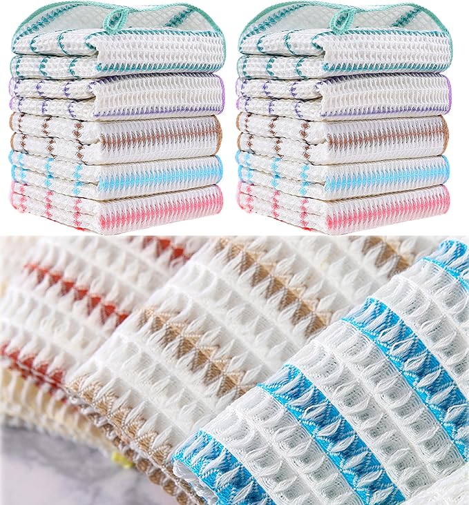 10 Packs Wood Fiber Cleaning Cloths,Household Super Absorbent Cleaning Cloth,No Oil Stains,Reusable Glass Cleaning Rag,Multifunctional Microfiber Towel for Kitchen,Car,Window-Colorful 30*30CM