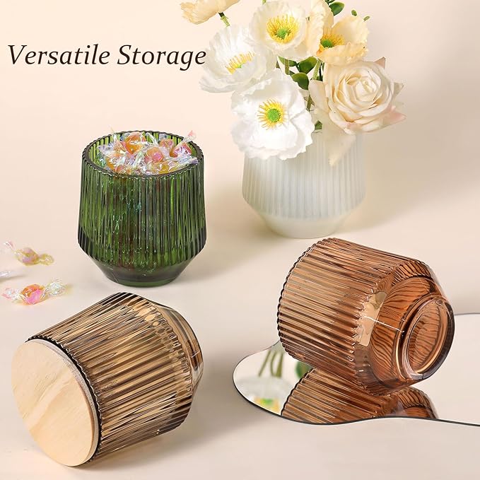 simeitol 13 OZ White Candle Jars for Making Candles - 6 Pack Ribbed Glass Candle Jars, with Bamboo Lids and Candle Wick Kit, Candle Making Jars Bulk for DIY