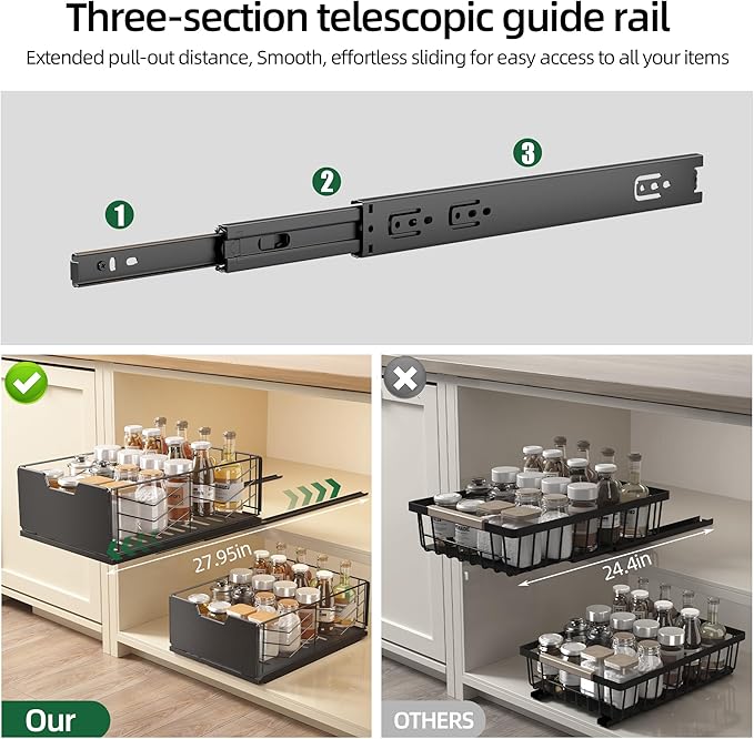 NETEL Pull Out Cabinet Organizer, 4 Pack No Drill Slide Out Drawers for Kitchen Cabinets, Metal Pantry Pull Out Shelves, Kitchen Cabinet Organizer, Pull Out Home Organizers,11.8"W X 15.7"D X 6.9"H