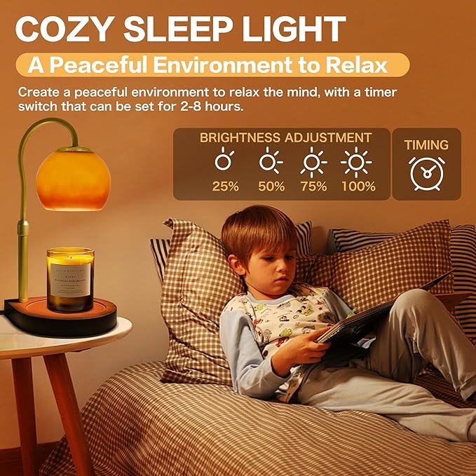 Candle Warmer Lamp with Timer 2H/4H/8H, Adjustable Height Dimmable Candle Lamp with 2 Bulbs, Wax Melt Warmer for Jar Candles, House Warming, Home Decor, Christmas Gift for Women, Mom(Sunset)