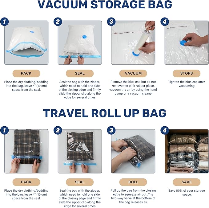 Simple Deluxe 20 Pack Space Saver Bags (4 Jumbo/4 Large/4 Medium/4 Small/4 Roll M) Vacuum Storage Bags, Vacuum Seal Bags with Hand Pump for Comforters, Blankets, Bedding, Pillows and Clothes