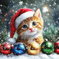MEIYUDA Christmas Cat Diamond Painting Kits for Adults, 5D Cute Cat Diamond Art Kits for Beginners, DIY Gem Art Crystal Painting for Home Wall Decor and Present 12x12inch