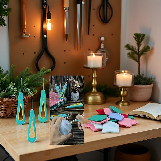 3 Pcs Green Candle Making Punch Needle Tool Set, Round Hole Cone Hand Drills Punch Needle Candles Wick Tools for DIY Silicone Mould Making Punch Candle Making,Round Hole Punch Wicking Needle Tools