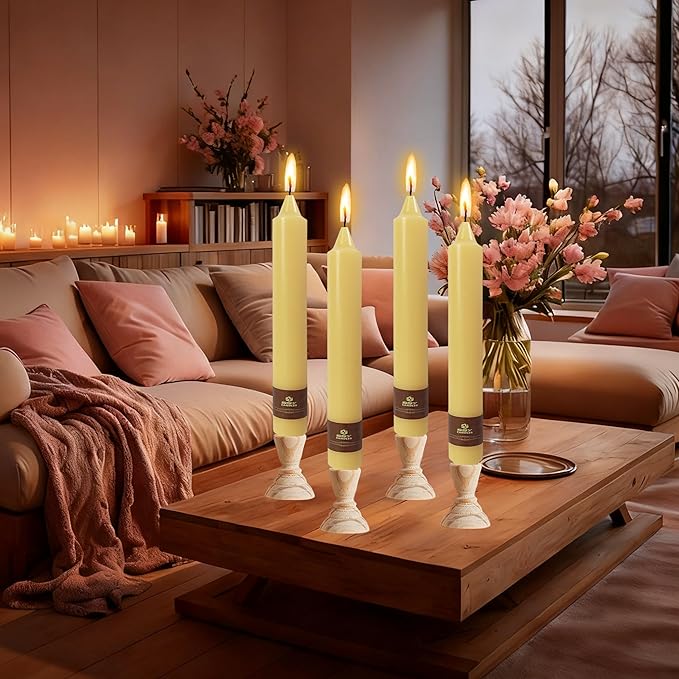 Beeswax Taper Candles 9 inch - 4 Pack Fat Candle Taper Candles Dripless, Smokeless, Unscented Tall Candlesticks - Perfect for Home Decor, Weddings, and Special Occasions
