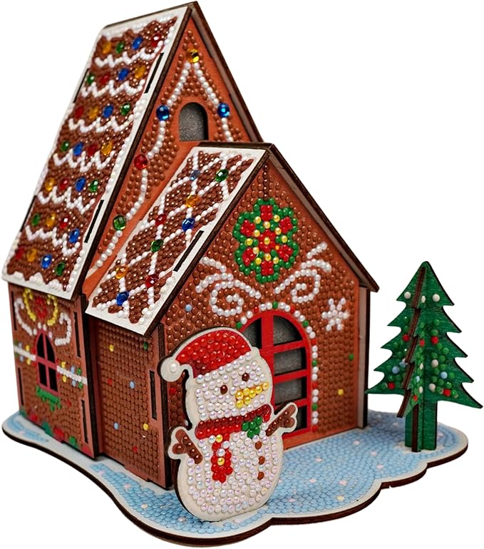 Party Ready 3D Diamond Painting Gingerbread House Christmas Cabin Kit – DIY Holiday Décor, Full Drill Mosaic Art, Festive Craft Kit (Gingerbread House)