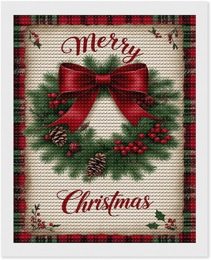 AIVKIEJK Diamond Painting Kits for Adults - Merry Christmas Red Bow & Pine Cones Painting DIY 5D Full Drill Diamond Dots Paintings with Diamonds Gem Art and Crafts Home Decor 16"x20"