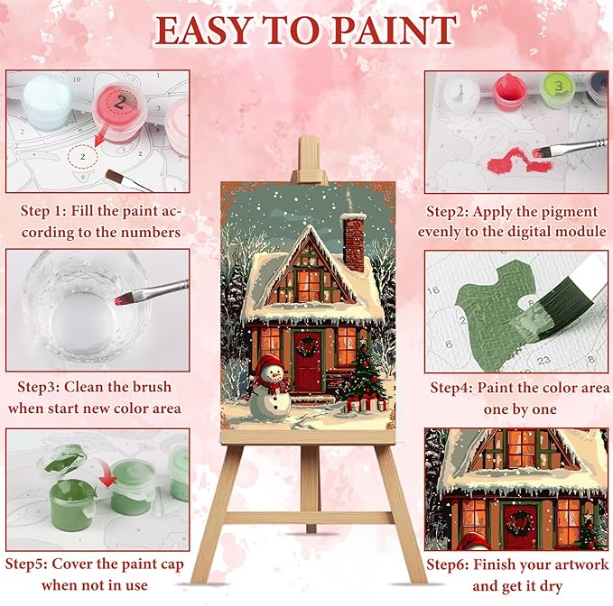 NAIMOER Christmas Snowman Paint by Numbers Kits for Adults Beginner with Wooden Framed, Color by Numbers on Canvas Painting Kits for Adults, Easy Paint DIY Acrylic for Home Wall Decor 8X12 Inch