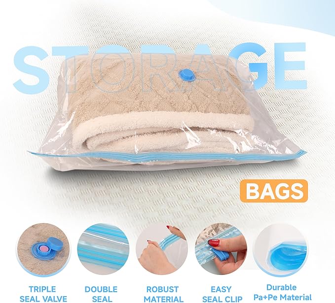 Vacuum Storage Bags with Electric Air Pump, 30 Pack Compression Bag, Space Saving Vacuum Sealer Bags for Clothes, Blanket, Duvets, Pillows, Comforters Travel, Two Compressing Ways