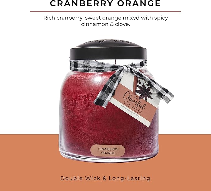 A Cheerful Giver - Cranberry Orange - 34oz Papa Scented Candle Jar with Lid - Keepers of the Light - 155 Hours of Burn Time, Gift for Women, Red