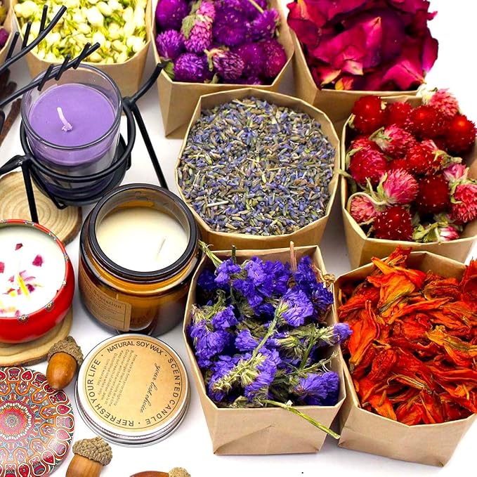 40Bags Natural Dried Flowers, DIY Soap,Bath Bomb,Candle,Aromatherapy Oil,Cake,Resin Jewelry Making,Bath,Nail -Lavender,Don't Forget Me,Rose,Jasmine