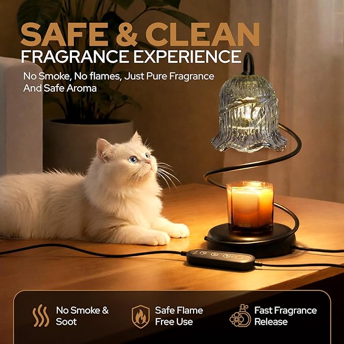 Candle Warmer Lamp with Wireless Remote, Timer & Dimmer, Electric Candle Warmer for Jar Candles with 2 Candle Trays, Top Heat Decorative Home Decor, Birthday Gifts for Women Mom, House Gift