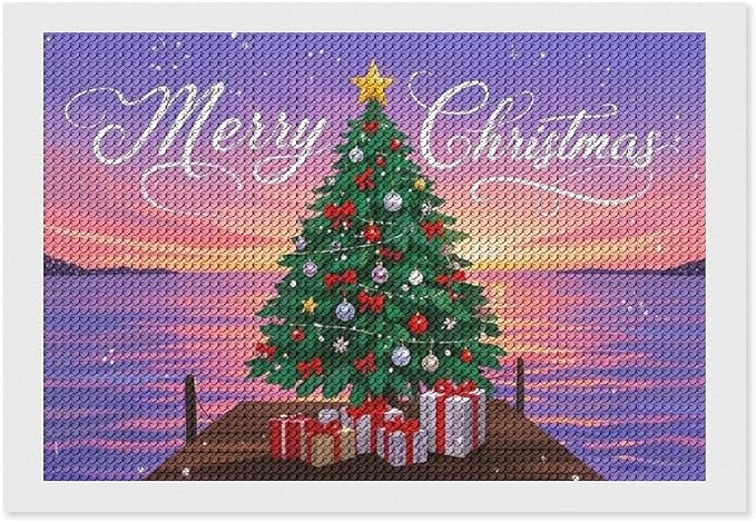 AIVKIEJK Diamond Painting Kits for Adults - Merry Christmas Coastal Winter Beach Painting DIY 5D Full Drill Diamond Dots Paintings with Diamonds Gem Art and Crafts Home Decor 8"x12"