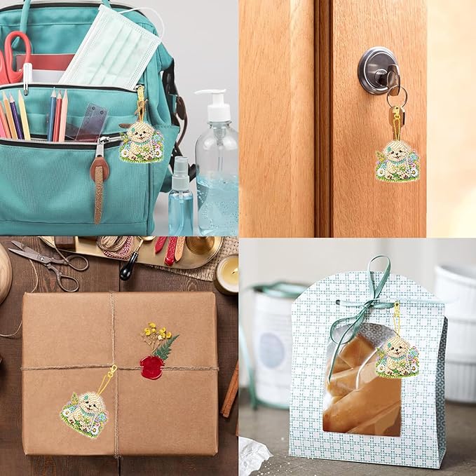 Masendp Dog and Flower Diamond Painting Double-Sided Hanging Ornament Set, DIY Irregular Shaped Rhinestone Window Decoration Set, Suitable for Home and Garden Wall Decoration Gifts