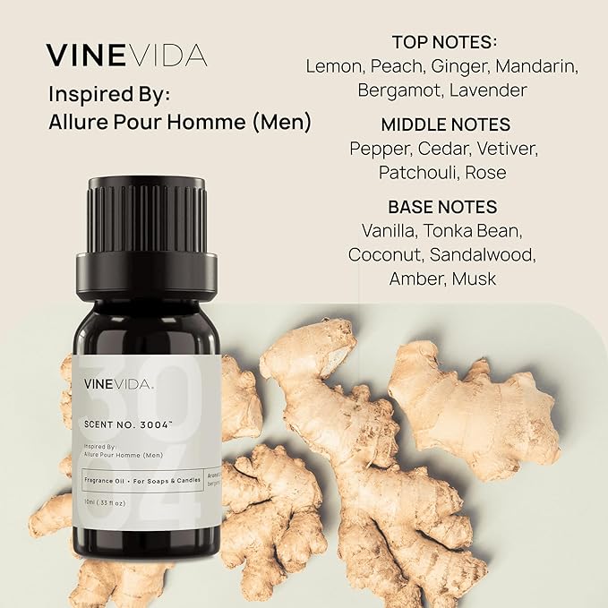 VINEVIDA Scent NO. 3004 Fragrance Oil - 10mL - Inspired by: Allure Pour Homme (Men); Candle Fragrance Oil for Soy Candles - Soap Making Scents